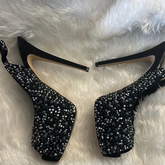 Francesco Sacco Beautiful Black studded Bling Platform sling back heels pumps - Picture 5 of 17